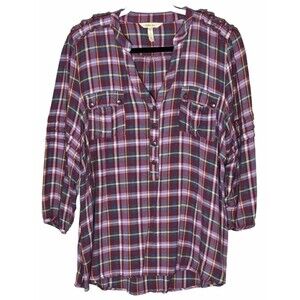 Matilda Jane Plaid Popover Top 2XL XXL Millie Ruffle Flannel Boho Cottage Wester